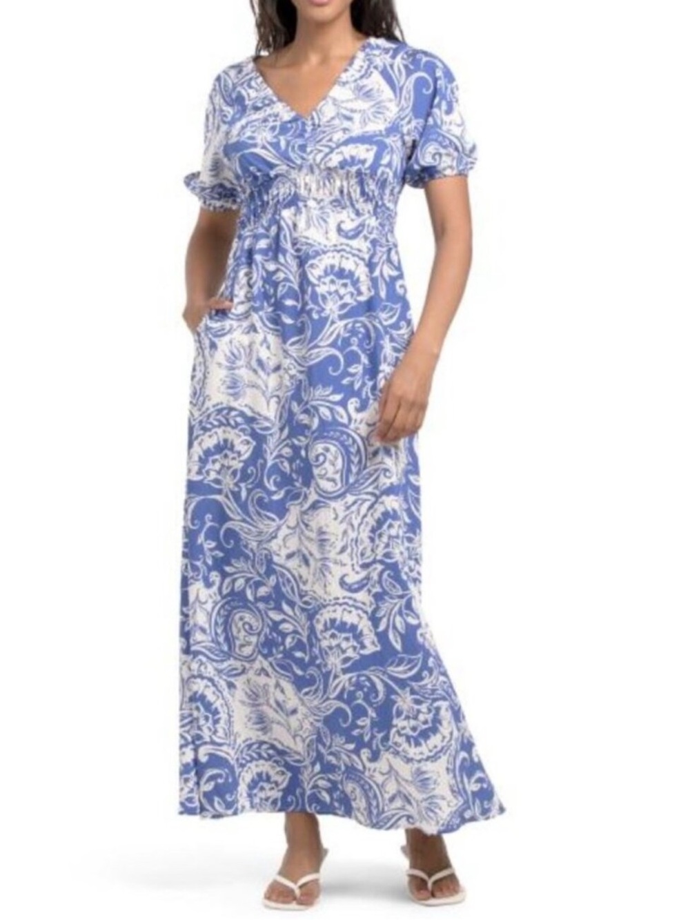 ELLEN TRACY V-neck Dress With Shirred Detailing